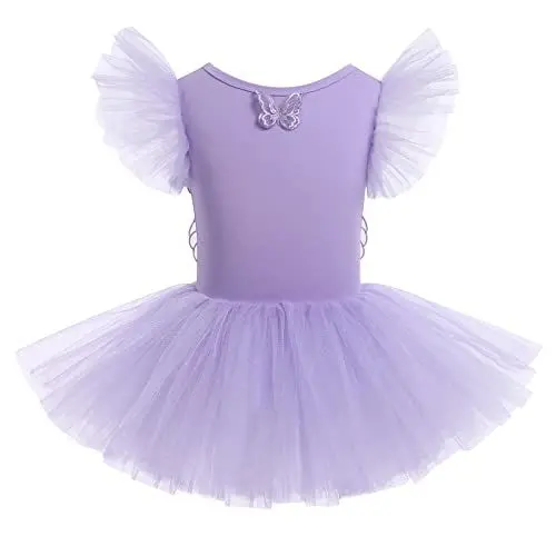 Produktbild: Mädchen Ballettkleidung Kinder Ballett Tanz Kleid Tütü Rock Tinkerbell Feen Kostüm Ballettkleid Bodysuit Ballettanzug Baumwolle Balletttrikot Tanzoutfit Tanzkleid Turnanzug Trikot Violett 3-4 Jahre