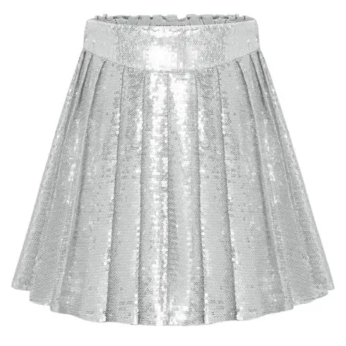 Produktbild: Mädchen Elastischer Bund Rock Glitzernder Plissierter Pailletten-Tutu-Rock Midi Skinnzy Retro Party Tanz Kleid Weihnachten Geschenk Silber 6-7 Jahre