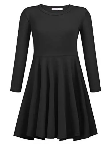 Produktbild: Mädchen Freizeit Langarm Skaterkleid A-Linie Swing Prinzessin einfarbig Rundhals, Schwarz, 160 / 11-12 Jahre
