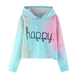 Produktbild: Mädchen Hoodie Cropped Tops Pullover mit Kapuzen Batik Langarm Kapuzenpullover Herbst Frühling Tie Dye Sweatshirt für Mädchen Teenager Kinder Moden Brief Drucken Kurze Pullover Alter 4-13 Jahre
