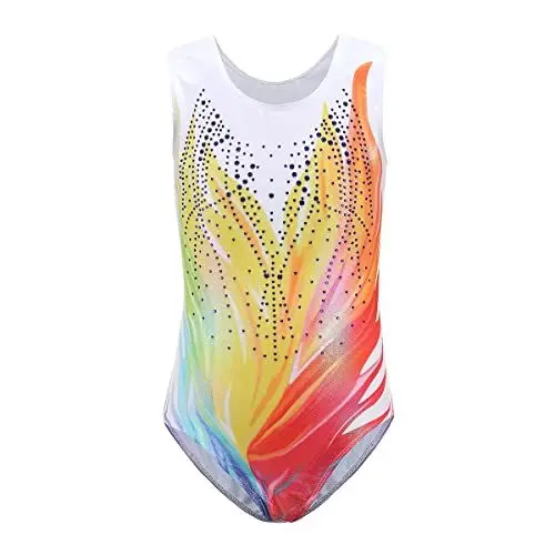 Produktbild: Mädchen Kinder Gymnastikanzug Turnbody Ärmellos Turnanzug Gymnastik Trikot Glänzende Turnanzug mit Strasssteine Ballettbody Ballett Tanzbekleidung Tanzbody Sporttrikot Tanztrikot Bunt 11-12 Jahre