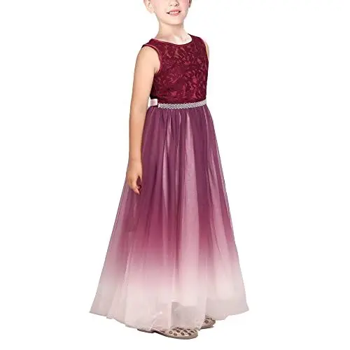 Produktbild: Mädchen Kleid Blume Spitze Top Burgunder Farbverlauf Rock Ärmellos Gr. 116
