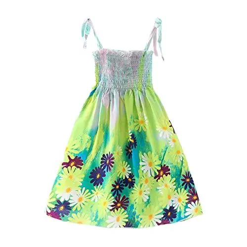 Produktbild: Mädchen Kleid Floral Boho Sommer Strandkleid Ärmellos Träger Prinzessin Mode Kinder Outfit (Green, 3 Years)
