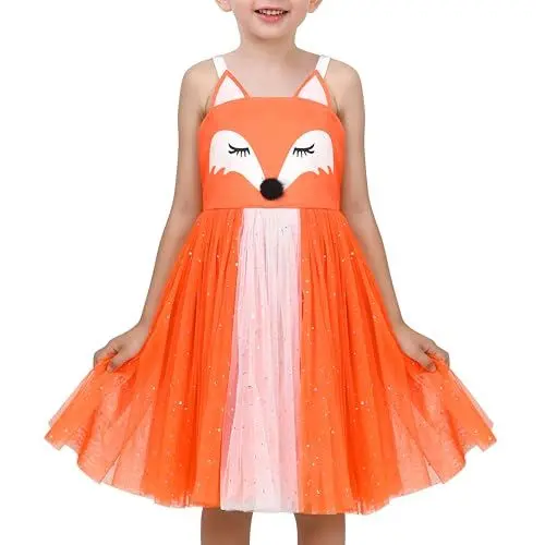 Produktbild: Mädchen Kleid Fox Tier Karikatur Gedruckt Pailletten Tüll Halloween Party Gr. 110,Orange,110