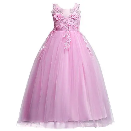 Produktbild: Mädchen Kleid Kinder Tüll Hochzeitskleid Prinzessin Party Kleider Ärmellos Blumenmädchenkleid Abendkleid Festzug Brautjungfern Kleid Abschlussball Maxikleid Urlaub Ballkleid Festlich Sommerkleid Rosa