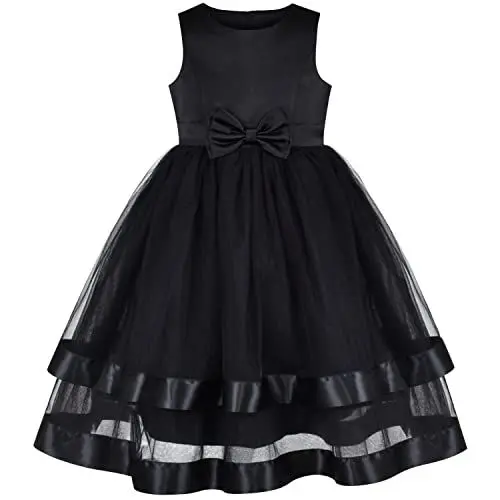 Produktbild: Mädchen Kleid Schwarz Krawatte Party Festzug Halloween Aufgedunsen Rock Ärmellos Gr. 134