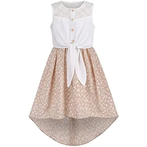 Produktbild: Mädchen Kleid Weiß Spitzen Blumen Süss Hallo-Low Rock Ärmellos Gr. 134