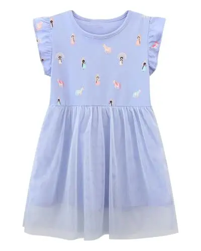 Produktbild: Mädchen Kleider Baumwolle Kurzarm Stickerei Casual Sommer T-Shirt Kleid Gr.85-140(2Jahre/85cm, DEL07)
