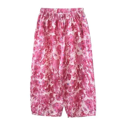 Produktbild: Mädchen Lange Hose für Frühling und Sommer Blumenprint Freizeithose mit geradem Schnitt, elastischem Bund und atmungsaktivem (Hot Pink, 18-24 Months)