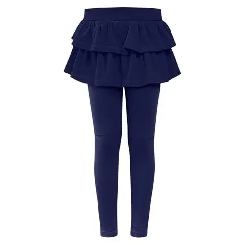Produktbild: Mädchen Leggings mit Rock Hosen Mode Tennisrock Classic Wanderleggings Laufhose Yogahose Freizeithose Einfarbig Kuschelhose Regular Sweathose Bequem Loungehose Marine,130