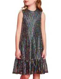Produktbild: Partykleid für Mädchen Glänzende Pailletten Prinzessinnen-Kleid Geburtstag Hochzeit Festzug Ballkleid Ärmellos A-Linie Midikleid Schwarz 8–10 Jahre