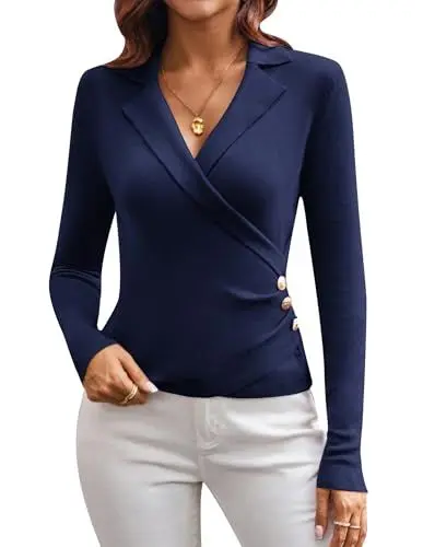 Produktbild: Party Cocktail Club Solid Farbe Shirt zum Rock Jeans Langarm V-Ausschnitt Winter Bequemes Sweater Dunkelblau XL