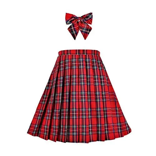 Produktbild: Mädchen Rock Schuluniform Set Rot Tartan Faltenrock Karierter Rock Gr. 128-134