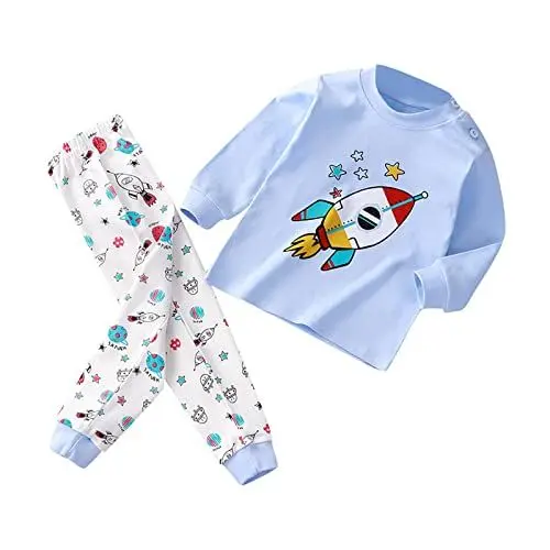 Produktbild: Weicher Schlafanzug für Mädchen und Jungen, Kleinkinder, bedruckt, langärmelig, Nachtwäsche-Set, Baby-Top, himmelblau, 3-4 Years