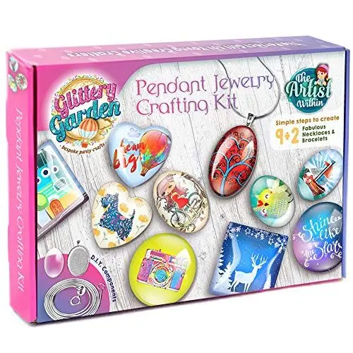 Produktbild: Mädchen Schmuckherstellung Kit. DIY Halskette Anhänger und Armband Bastelset mit Glasperlen & Charms - Modeaccessoires, Kunsthandwerk Zubehör. Ideal als handgemachtes Geschenk & Gruppenaktivität