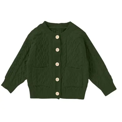 Produktbild: Mädchen Strickjacke Lange Ärmel Pullover Jacket Jungen Winter Gestrickte Cardigan mit Knöpfen Kinder Warm Übergangsjacket Schuluniform Lässiges Strickjacken Rundhal (Blackish Green, 3-6 Months)