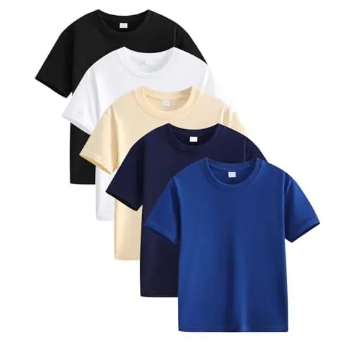 Produktbild: Mädchen T-Shirt Baumwolle Tops Einfarbig Bluse Casual Loose Kurzarm Shirt Klamotten Kinder Kleidung Sport Leichtgewicht Tshirt Jungen Sportshirt 5er-Pack Mehrfarbig, 11 Jahre