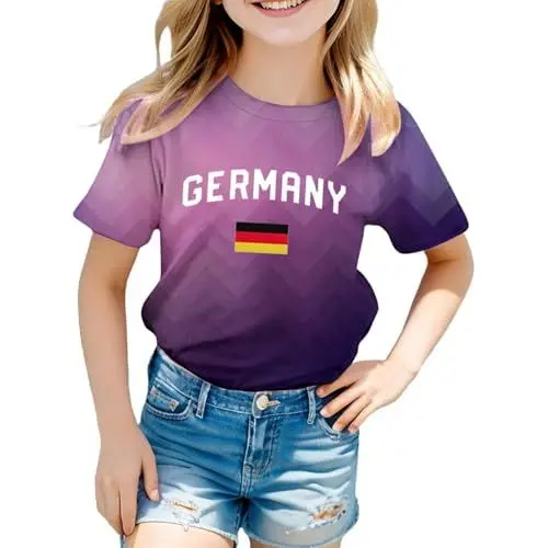 Produktbild: Mädchen T Shirt Deutschland Flagge Druck Tee Rundhals Kurzarm Baumwolle Top Deutschland Mustern Oberteile Schule Kleider Casual Leichtgewicht Klamotten (Beige, 3-4 Years)