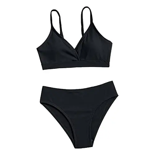 Produktbild: Mädchen Zweiteiliger Badeanzug mit Spaghettiträgern Bikinioberteil mit Bikinihose Einfarbige Bikini Teenager für 8-14 Jahre