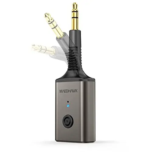 Produktbild: MaedHawk Aux Bluetooth Adapter, Bluetooth 5.3 Adapter Auto 3.5mm Drehbar 180° Bluetooth Empfänger Aux Mini Geeignet für Auto Kopfhörer Lautsprecher(Freisprechen, Dual-Link, 10 Stunden Akkulaufzeit)