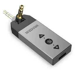 Produktbild: MaedHawk Bluetooth Aux Adapter, Aux auf Bluetooth 5.2 Empfänger mit Drehbarer 3.5 mm Audiobuchse für Car Home Stereo Lautsprecher Kopfhörer Musikstreaming (Lautstärke einstellbar, Freisprechen, A2DP)