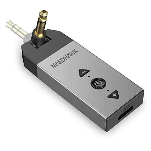 Produktbild: MaedHawk Bluetooth Aux Adapter, Aux auf Bluetooth 5.2 Empfänger mit Drehbarer 3.5 mm Audiobuchse für Car Home Stereo Lautsprecher Kopfhörer Musikstreaming (Lautstärke einstellbar, Freisprechen, A2DP)