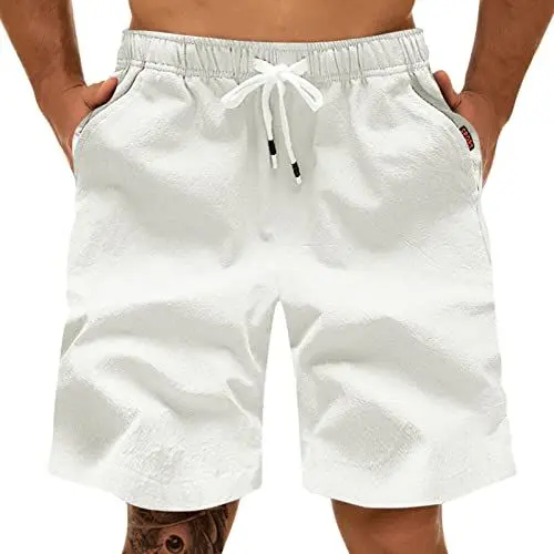 Produktbild: Männer Baumwolle Leinen Mode Sport Cargohose Gerades Bein Lose Shorts Strandhose Karottenhose Herren (White, XL)