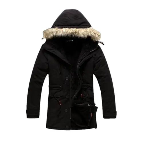 Produktbild: Männer Casual Lange Kapuze Parkas Baumwolle Soild Warme Winter Jacken Outwear Bequeme Mantel