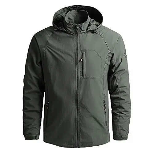 Produktbild: Männer Fleecejacke Outdoor lässige abnehmbare Langarm Reißverschluss Jacke Wanderbekleidung Herren atmungsaktiv leicht winddicht (Army Green, XXXL)