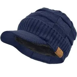 Produktbild: Männer Gestrickte Visier Mütze Vlies Gefüttert Stulpe Winter Täglich Strickmützen (Plaid-Marine)