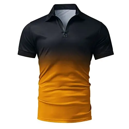 Produktbild: Männer Gradient Print Tops Shirt Lässige Bluse Reißverschluss Pullover Shirt Mode Lose Top Kurzarm Top Günstige Sachen (XL,Gelb)