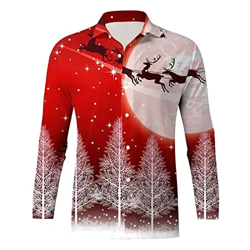 Produktbild: Männer Langarm Shirts Casual Winter Weihnachten 3D Druck Mode Bluse Top Herren Oberteil Atmungsaktiv Bequem (Red, L)