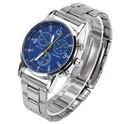 Produktbild: Brrnoo Männer Männliche Analoge Uhr, Multi Zifferblatt Quarz Uhr für Herren Edelstahl Band Legierung Gehäuse Armbanduhr, Beiläufige Sport Design Geschäftsuhren, Bestes Herrengeschenk (Blau)