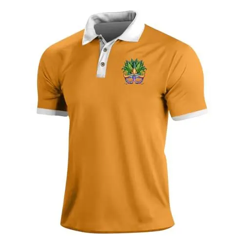 Produktbild: Männer Poloshirt Kurzarm Orange Polo Langarm Herren Bügelfrei Karierte Jacke Herren Orange Polo XL Shirts