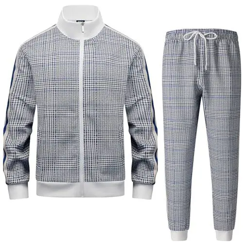 Produktbild: Männer Track Suits Sets Langarm Full-Zip Sweatsuit Aktive Jacken und Hosen 2-teilige Outfits ANAYSN-1215TK1-Blue-3XL