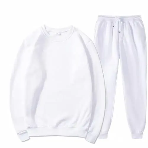 Produktbild: Männer mit Hosen Hoodie Plus Freizeit Winter mit Kapuze Plüsch Damen Anzüge Pullover und Hosen Sweatershirt O Neck Top Hose Wanderhose Herren (White, L)