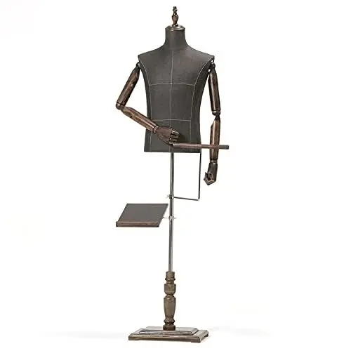 Produktbild: Männliche Ankleideform, höhenverstellbarer Schaufensterpuppen-Körper-Torso, Schaufensterpuppe zum Ausstellen und Nähen, inklusive Hosenständer und Schuhregal