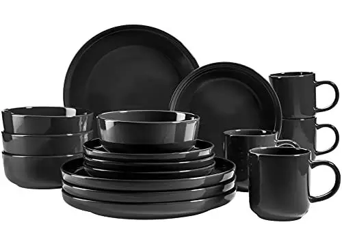 Produktbild: MÄSER 931961 Serie Alenia, Geschirr Set für 4 Personen in modernem skandinavischem Design, 16-teiliges Kombiservice aus Keramik in Schwarz, Steinzeug
