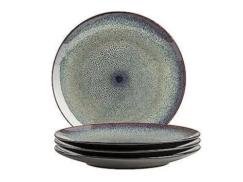 Produktbild: MÄSER 935129 Serie Teona, 4er Teller Set mit grün-brauner Reaktivglasur, 4-teiliges Speiseteller-Set aus Keramik in modern dezenten Coupe-Formen, Steinzeug