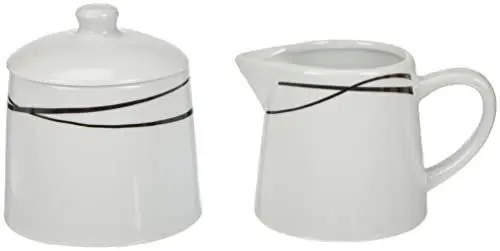 Produktbild: Mäser 991365 Serie Oslo, Zuckerdose und Milchkännchen Set, klassisch, zeitlos, elegant, Porzellan, schwarz-weiß