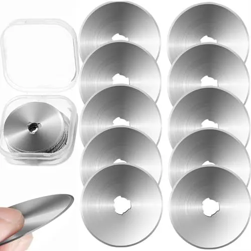Produktbild: MAEXUS 10 Stück Rollschneider Runde Ersatzklingen 45mm - Edelstahl Stoffschneider Rollmesser Rundklingen, Profi Nähen Ersatzklingen Quilten Cutter für Stoff Leder Papier (45mm)