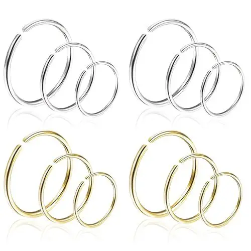 Produktbild: MAEXUS 12 Stück Falscher Nasenring, Fake Nasenpiercing Ring Set, Falscher Nase Lippe Ring, Septum Knorpelring, Kein Piercing nötig, Nasenpiercing Edelstahl Nasenringe, Unisex (6mm/8mm/10mm)