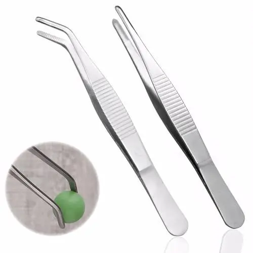 Produktbild: MAEXUS 2 Stück Gebogene Pinzette, Pinzette Spitz, Stumpfe Pinzette aus Edelstahl, 14cm Tweezers, für Elektronik Laborarbeiten, Basteln, Wasserhaustiere
