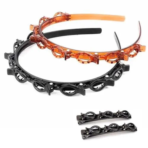 Produktbild: MAEXUS 2 Stück Haarreifen mit Klammern,geflochtene Haarspangen,Haar-Twister Clip,Aushöhlendes Twist Zopf Stirnband,Gezahntes Stirnband-Strickwerkzeug,mit 2 geflochtenen Haarnadeln geliefert,2 Farben