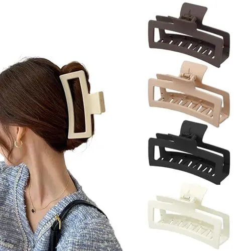 Produktbild: MAEXUS 4 Stück Haarklammer Groß,Haarspangen Damen,Rutschfeste Haarklammer,Stilvolle matte Haarspange,Rechteckige Haarnadel,Vielseitige Haarspange,Große Haarklammer für dickes Haar,4 Farben,13CM