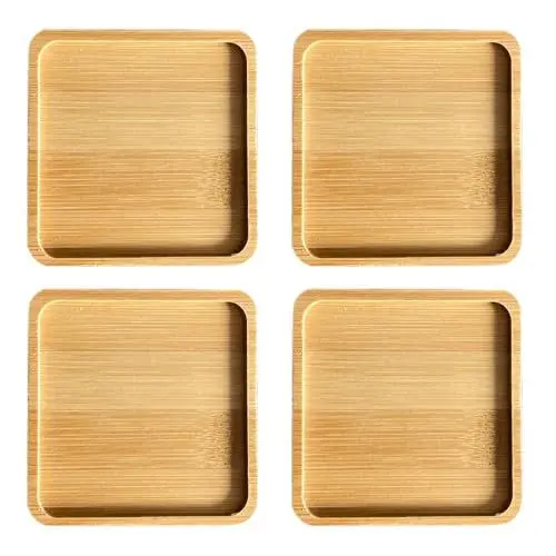 Produktbild: MAEXUS® Holzuntersetzer 9cm<strong>4 StüCk:</strong>  Bambus Tablett Quadratisch Serviertablett Klein, DIY Handgefertigte Mosaik-Holzuntersetzer Untersetzer Holz für Mosaiksteine, Bambus Untersetzer