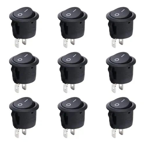 Produktbild: MAEXUS Kippschalter 12V 2-polig, 9 Stück, Schwarz, Manuell, Scharnierhebel, ON/OFF Schalter 12V Mikroschalter Kfz, Boot, Auto, Haushaltsgeräte, Wohnmobil, Lampen