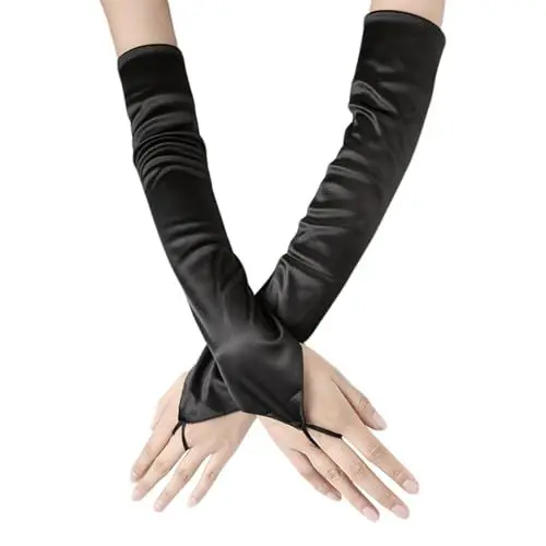 Produktbild: MAEXUS® Lange Handschuhe Damen, 2 Stück Fingerlose Handschuhe Damen, Kostüm-Handschuhe für Erwachsene, Schwarze Handschuhe Lange Satin für Hochzeitskleid