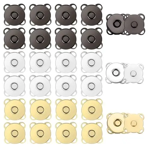 Produktbild: MAEXUS Magnetknöpfe 30 Paare 3 Farben 14mm Metall magnetische Knöpfe magnetverschlüsse für taschen magnetknöpfe zum annähen Pflaumenförmiger magnetischer Verschluss Für DIY-Näharbeiten Vorhänge