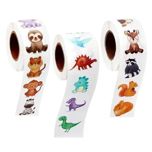 Produktbild: MAEXUS Tier Aufkleber, 1500 Stück Lehrer Belohnungsaufkleber, Scrapbook Stickers, Sticker Fotoalbum Scrapbook Stickers, Tieraufkleber für Kinderzimmer (24 Wildtiere&Dinosaurier)